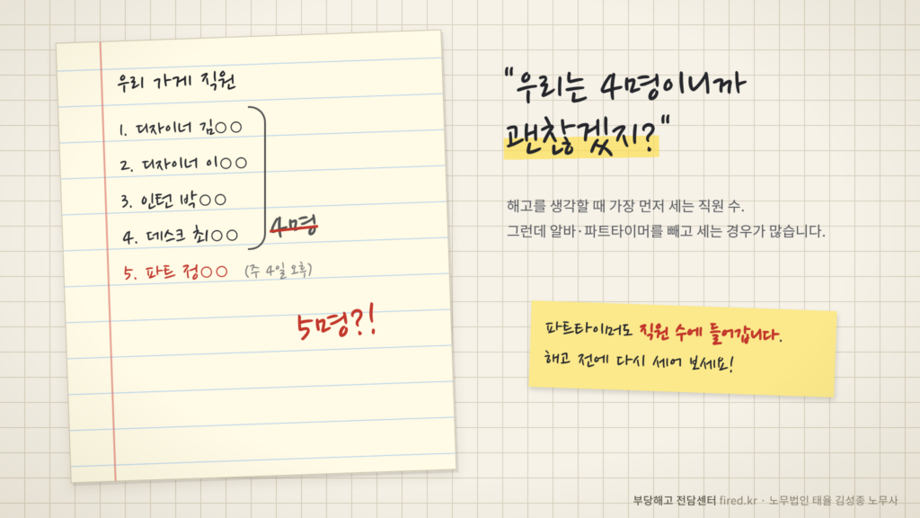 5인 미만 사업장 해고 전 직원 수 확인하는 메모